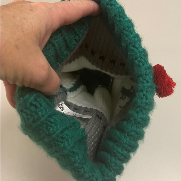 Brass Plum Green Double Knit Beanie with Reindeer Design unisex and any age - Picture 5 of 7